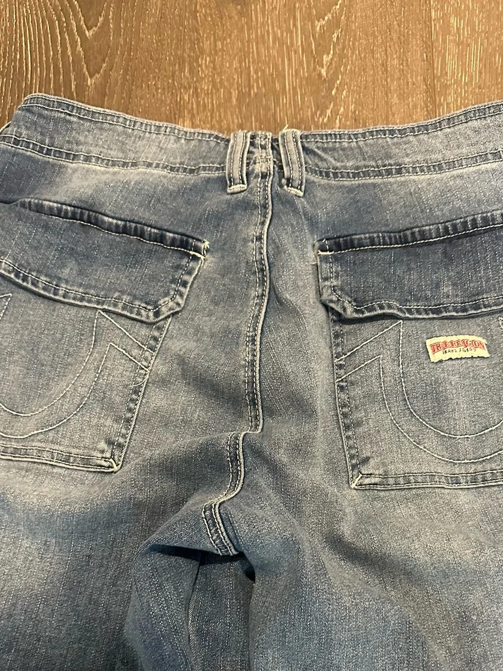 True Religion Men's Washed Blue Relaxed Cargo Jeans